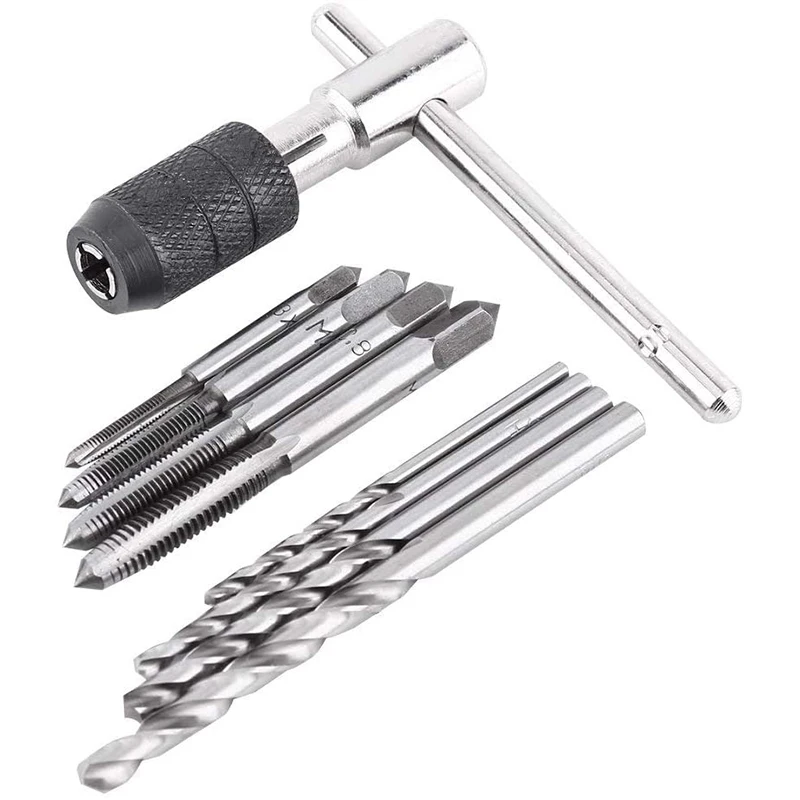 9Pcs Adjustable T-Handle Ratchet Tap Holder Wrench Tool Set With M3-M6 Screw Thread Metric Plug Tap And 2.5-5.0Mm Twist Drill Bi
9Pcs Adjustable T-Handle Ratchet Tap Holder Wrench Tool Set With M3-M6 Screw Thread Metric Plug Tap And 2.5-5.0Mm Twist Drill Bi