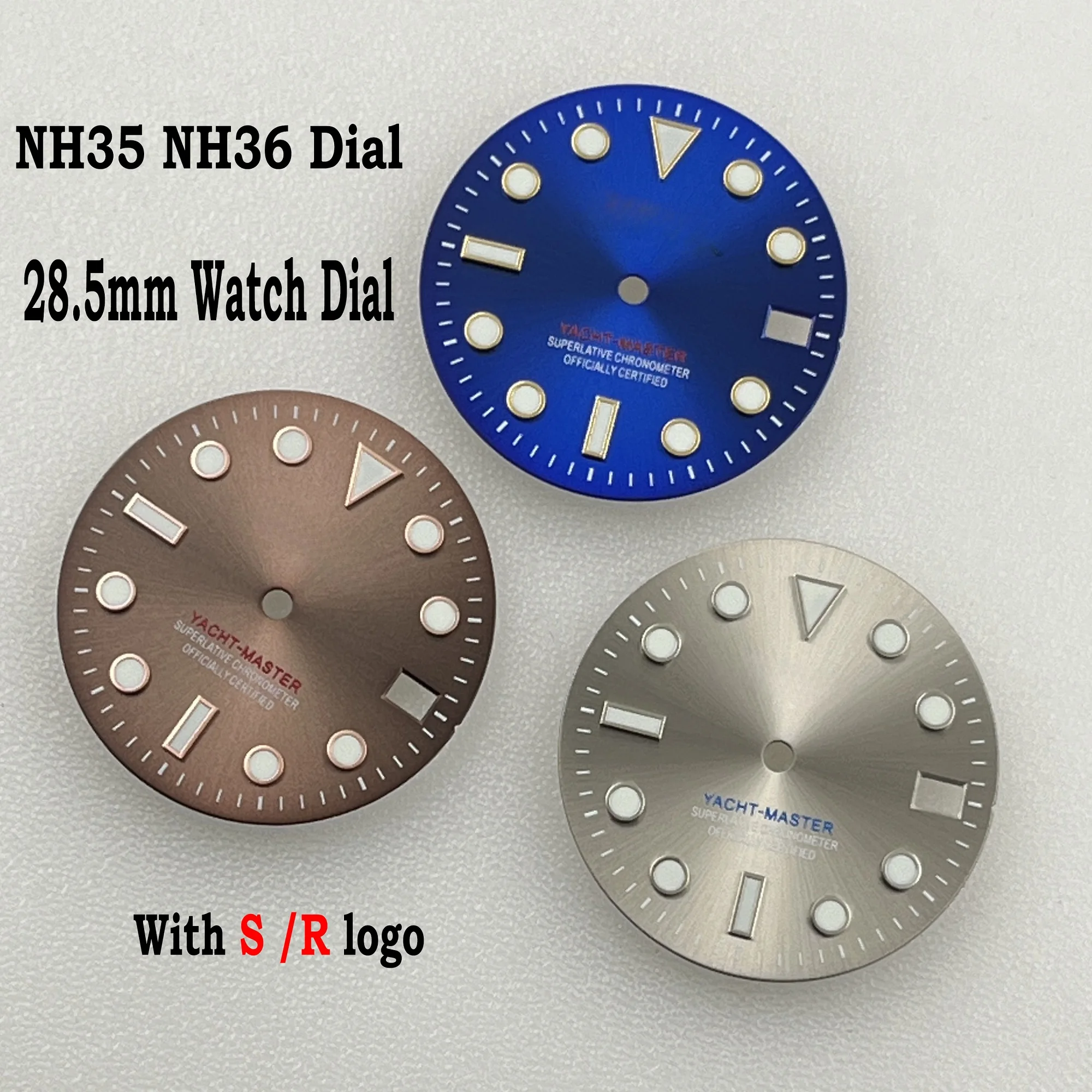 

NH35 Dial 28.5mm Green Luminous Dial GMT Mechanical Yacht SUB Dial Watch Modification Parts with S/R logo R Dial
