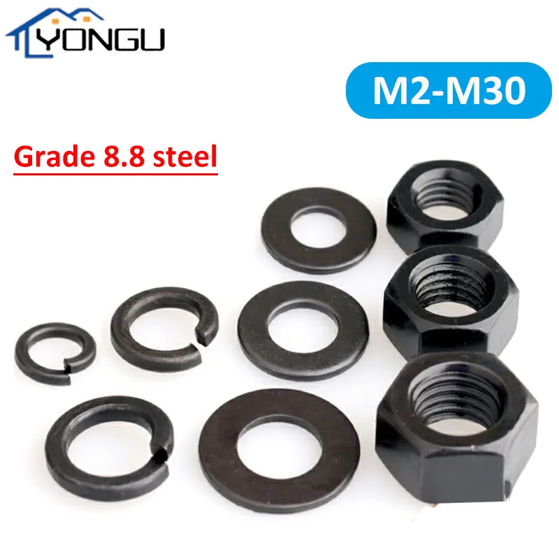 Black Grade 8.8 Steel Hex Nuts Flat Washer Single Coil Spring Lock Washers Combination Suit M2-M30
Black Grade 8.8 Steel Hex Nuts Flat Washer Single Coil Spring Lock Washers Combination Suit M2-M30