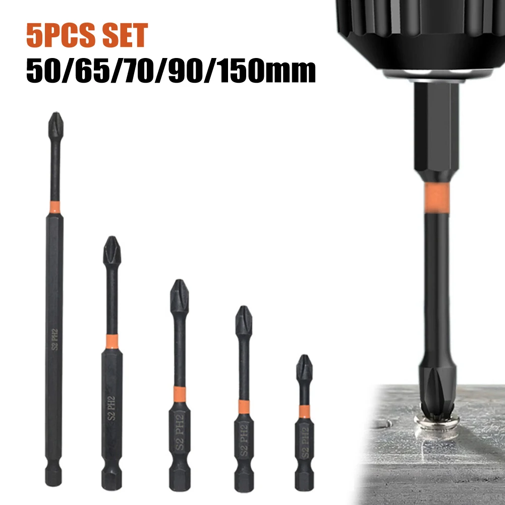 

5pcs Impact Screwdriver Bits 1/4Inch Hex 50mm 65mm 70mm 90mm 150mm PH2 For Electric Screwdrivers Hand Drills Hand Tools