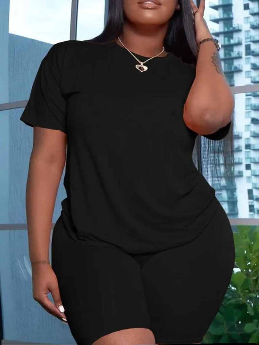 LW BASICS Plus Size 2pcs set Round Neck Skinny Shorts Set Casual T-Shirt Top Shorts Set Femme Short Sleeve Two Pieces Set Lady O
LW BASICS Plus Size 2pcs set Round Neck Skinny Shorts Set Casual T-Shirt Top Shorts Set Femme Short Sleeve Two Pieces Set Lady O