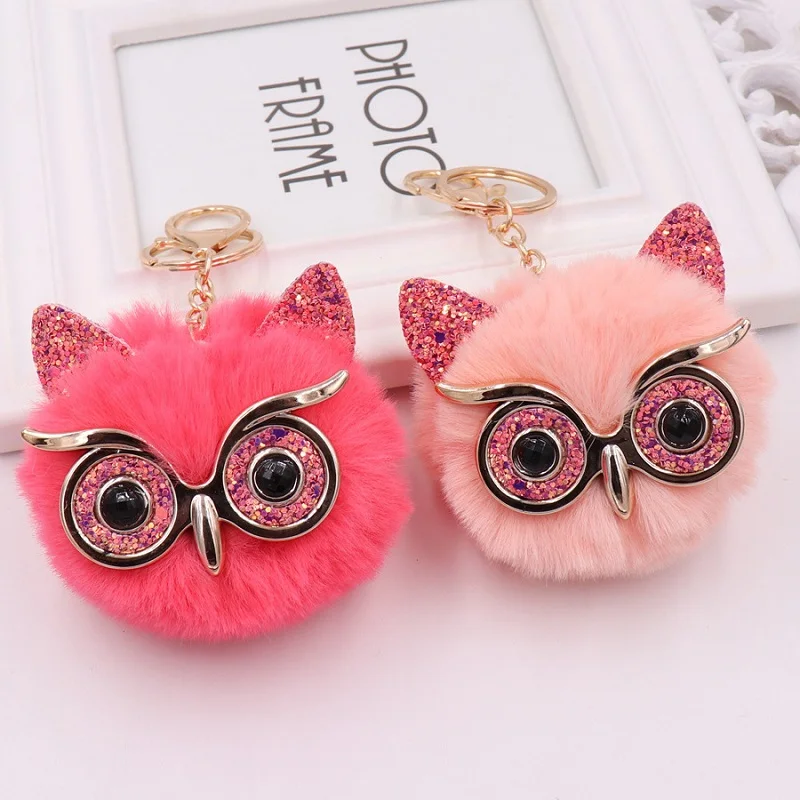 Fashion Creative Girl Cute Sequin Ears Owl key Ring Fur Pompom Key Ring Car Key Ring Bag Pendant 
Fashion Creative Girl Cute Sequin Ears Owl key Ring Fur Pompom Key Ring Car Key Ring Bag Pendant