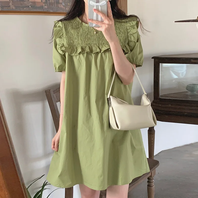 2022 Summer New Women's Short-sleeved Dress Korean Fashion Ruffled Puff Sleeves Loose A-line Skirt Elegant Sweet Ladies Clothes
2022 Summer New Women's Short-sleeved Dress Korean Fashion Ruffled Puff Sleeves Loose A-line Skirt Elegant Sweet Ladies Clothes