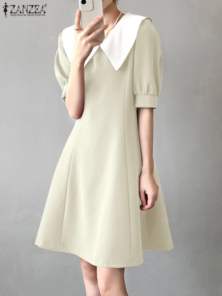 Summer Short Sleeve A-line Sundress ZANZEA Korean Fashion Women Work Dress Casual Elegant Solid Party Knee-length Vestidos Robe
Summer Short Sleeve A-line Sundress ZANZEA Korean Fashion Women Work Dress Casual Elegant Solid Party Knee-length Vestidos Robe