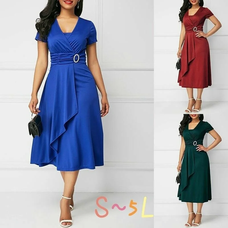 Summer sexy asymmetric swing V-neck women's high waist mid length dress solid color evening dress
Summer sexy asymmetric swing V-neck women's high waist mid length dress solid color evening dress