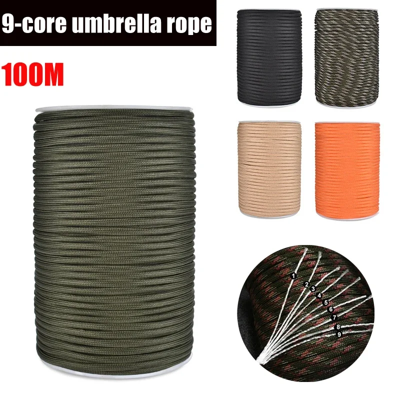 

Outdoor Parachute Cord Survival Umbrella 100M 550 Military Standard 9-Core Paracord Rope 4mm Tent Lanyard Strap Clothesline
