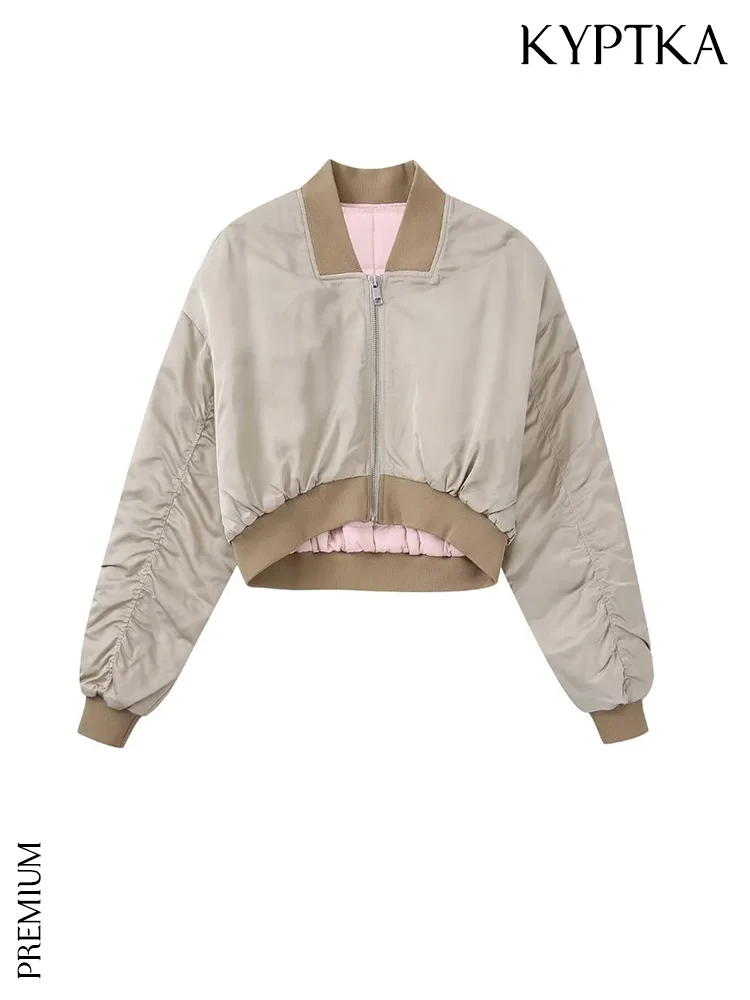 KYPTKA Women Fashion Front Zipper Satin Crop Padded Bomber Jacket Coat Vintage O Neck Long Sleeve Female Outerwear Chic Tops
KYPTKA Women Fashion Front Zipper Satin Crop Padded Bomber Jacket Coat Vintage O Neck Long Sleeve Female Outerwear Chic Tops