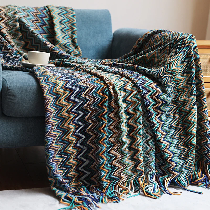 

Bohemian Colorful Bedspread Knitted Blanket Sofa Throw Plaid With Tassels Nap Air Condition Blankets Nordic Home Decorative плед