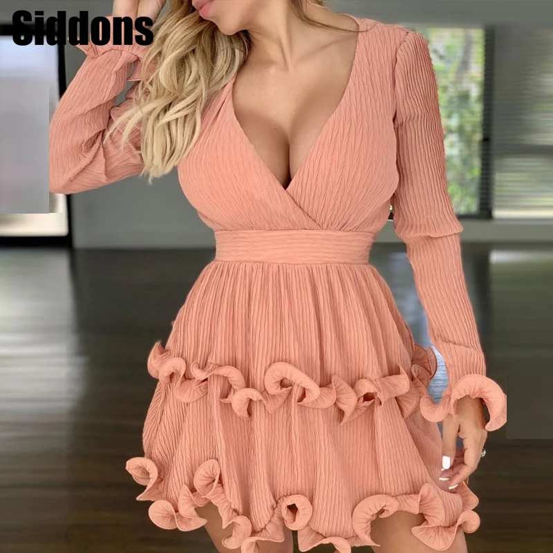 Deep V Neck Long Sleeve Dress Autumn Spring Casual Solid Pleated Sexy Elegant Night Club Party Dress 2021
Deep V Neck Long Sleeve Dress Autumn Spring Casual Solid Pleated Sexy Elegant Night Club Party Dress 2021