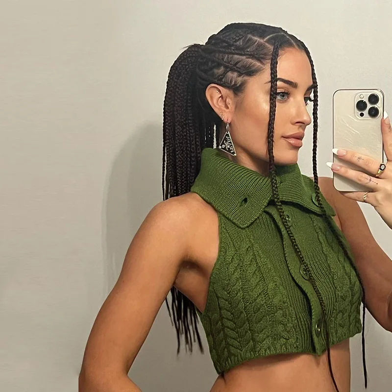 2023 Knitted Women Y2K Crop Top T Shirt Fashion Clothing Sexy Shirt Streetswear Crochet Sweaters Cute Sleeveless Green Tops
2023 Knitted Women Y2K Crop Top T Shirt Fashion Clothing Sexy Shirt Streetswear Crochet Sweaters Cute Sleeveless Green Tops