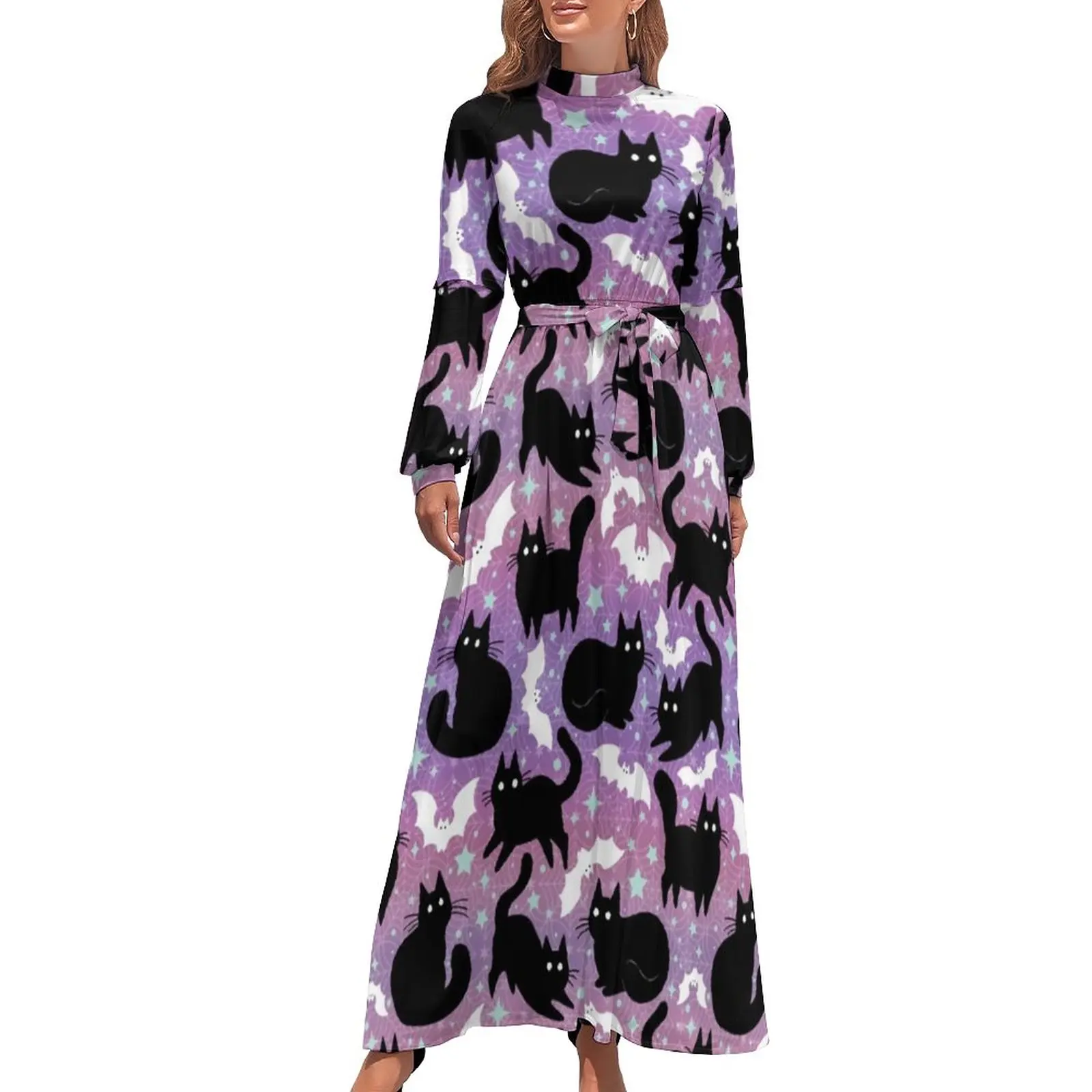 Funny Black Cat Dress Pastel Halloween Elegant Pattern Maxi Dress High Neck Long-Sleeve Street Wear Boho Beach Long Dresses
Funny Black Cat Dress Pastel Halloween Elegant Pattern Maxi Dress High Neck Long-Sleeve Street Wear Boho Beach Long Dresses