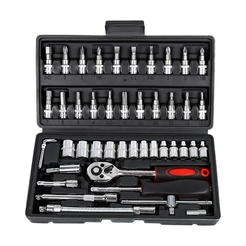 46pcs Car Repair Tool Kit 1/4-Inch Socket Set Car Repair Tool Ratchet Torque Wrench Combo Auto Repairing Set Mechanic Tool
46pcs Car Repair Tool Kit 1/4-Inch Socket Set Car Repair Tool Ratchet Torque Wrench Combo Auto Repairing Set Mechanic Tool