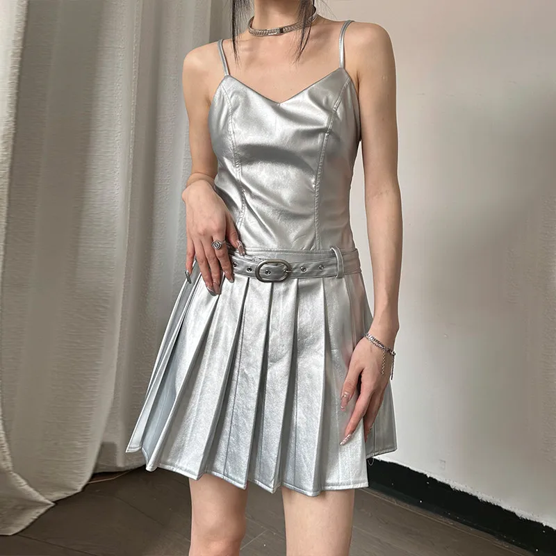 Spicy Girl Sleeveless Slim A-line Silver Pleated Dress Y2k Fashion Summer Sexy Belt Strap Dress Sleeveless Suspender Mini Dress
Spicy Girl Sleeveless Slim A-line Silver Pleated Dress Y2k Fashion Summer Sexy Belt Strap Dress Sleeveless Suspender Mini Dress