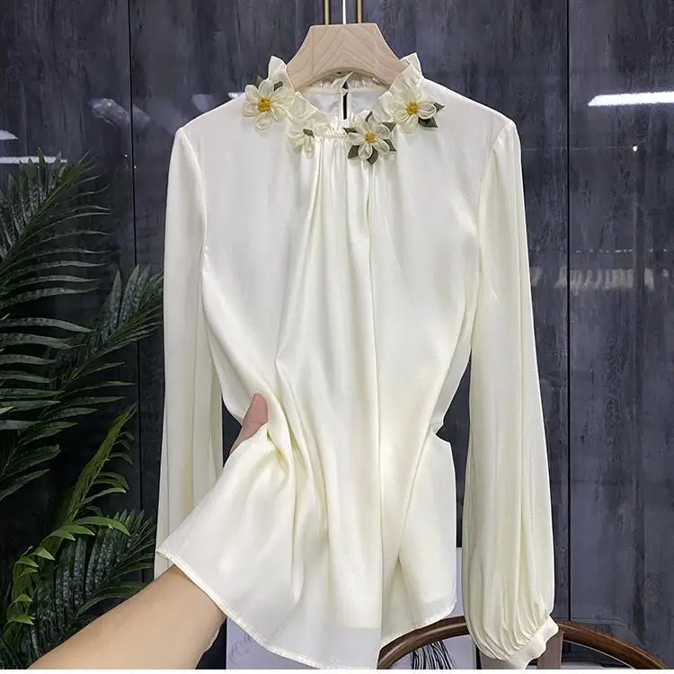 Women Fairy 3D Flowers Faux Silk Shirts Spring Satin Floral Blouse Long Lantern Sleeve OL Glossy Crop Tops Blusas Mujer Blusones
Women Fairy 3D Flowers Faux Silk Shirts Spring Satin Floral Blouse Long Lantern Sleeve OL Glossy Crop Tops Blusas Mujer Blusones