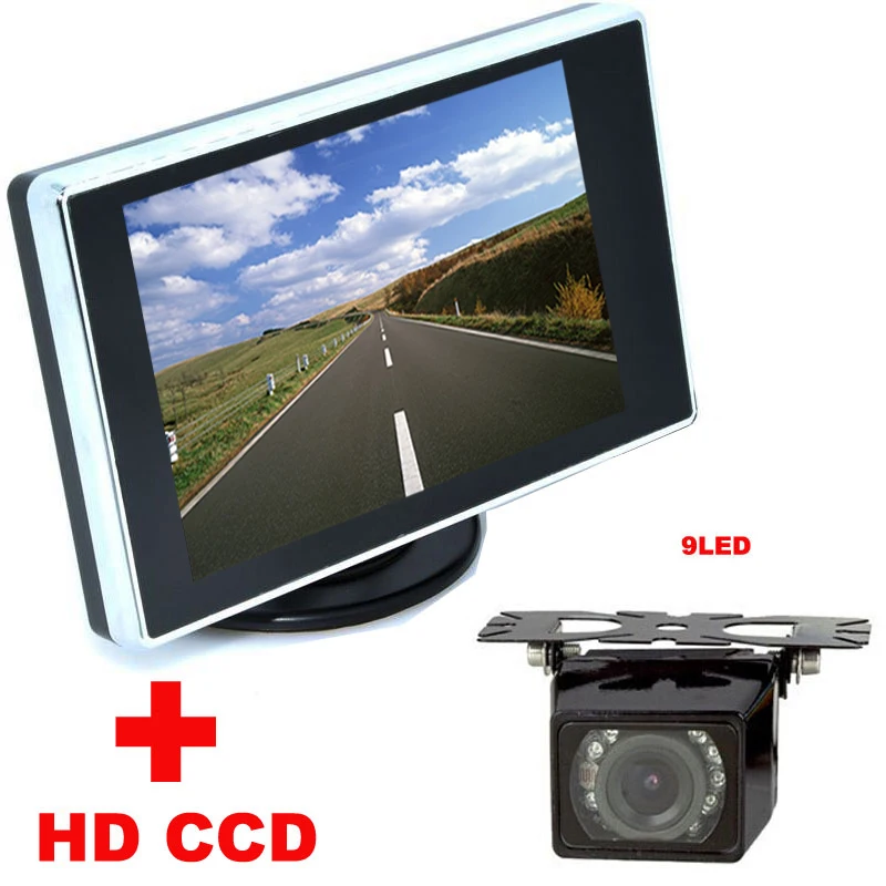 

4.3" TFT LCD car Monitor + 9LED Car Rear view Camera ccd CCD 170 Angle car backup camera 2 in 1 Auto Parking Assistance System