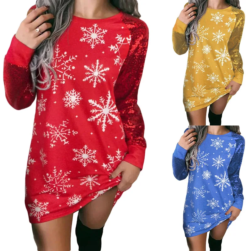 Autumn/Winter Christmas Women's Colorblock Snowflake Printed Long Sleeve Dress Elegant Fashion Casual Pullover Party Mini Dress
Autumn/Winter Christmas Women's Colorblock Snowflake Printed Long Sleeve Dress Elegant Fashion Casual Pullover Party Mini Dress