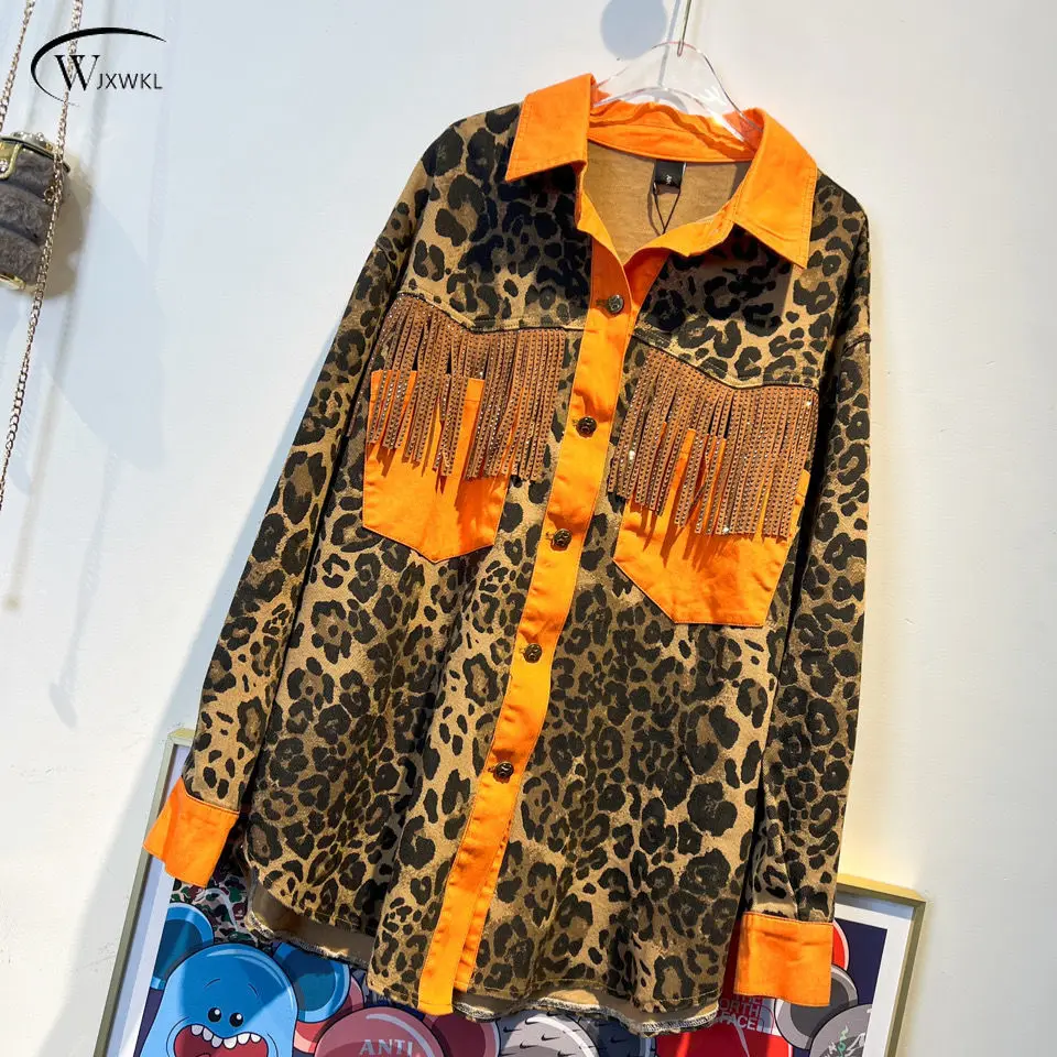 Модная дизайнерская джинсовая куртка, новинка весны 2022, джинсовое пальто с леопардовым принтом и бахромой, женский свободный кардиган сред... 
Модная дизайнерская джинсовая куртка, новинка весны 2022, джинсовое пальто с леопардовым принтом и бахромой, женский свободный кардиган сред...