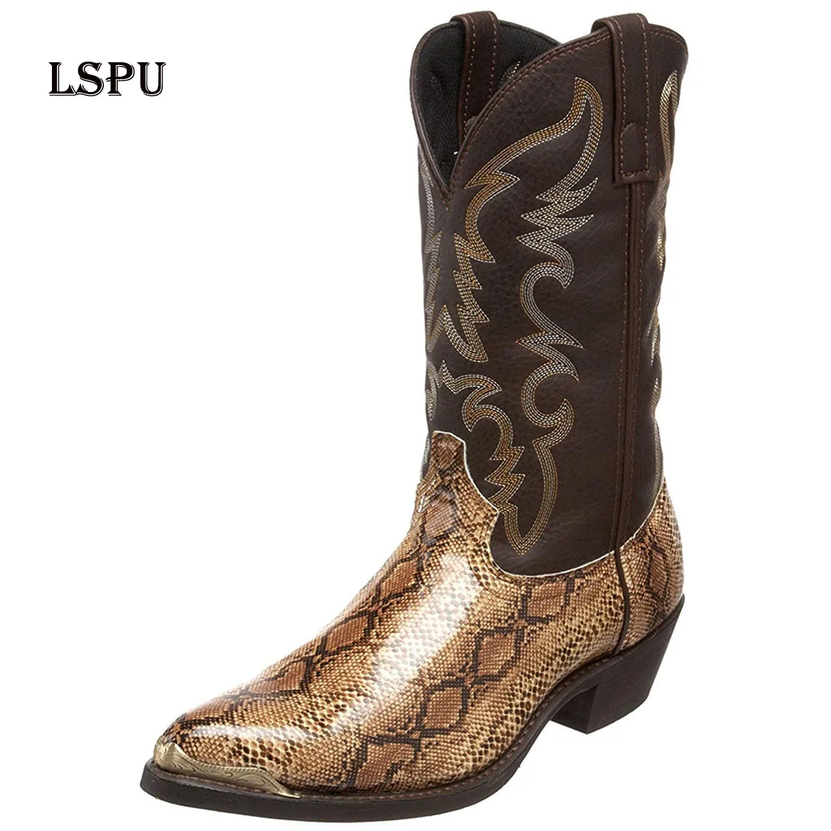 Fashion Shoes 2022 Couple Boots Mid-heeled Iron Head Western Cowboy Tenis Punk Printed Snake Vintage Leather Man Woman Boots 
Fashion Shoes 2022 Couple Boots Mid-heeled Iron Head Western Cowboy Tenis Punk Printed Snake Vintage Leather Man Woman Boots