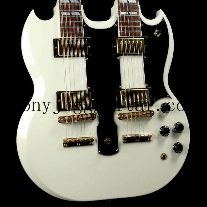 

Custom Shop 12 & 6 Strings EDS-1275 Double Neck Alpine White Electric Guitar Luxurious Gold Hardware, Tune-o-matic Bridge