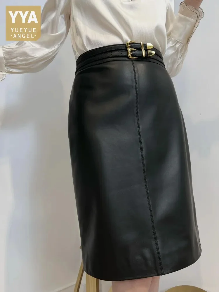 Vintage Double Belts High Waist Wrap Pencil Skirt Women Autumn Sheepskin Genuine Leather Skirts OL Slim Fit Knee Length Skirt
Vintage Double Belts High Waist Wrap Pencil Skirt Women Autumn Sheepskin Genuine Leather Skirts OL Slim Fit Knee Length Skirt