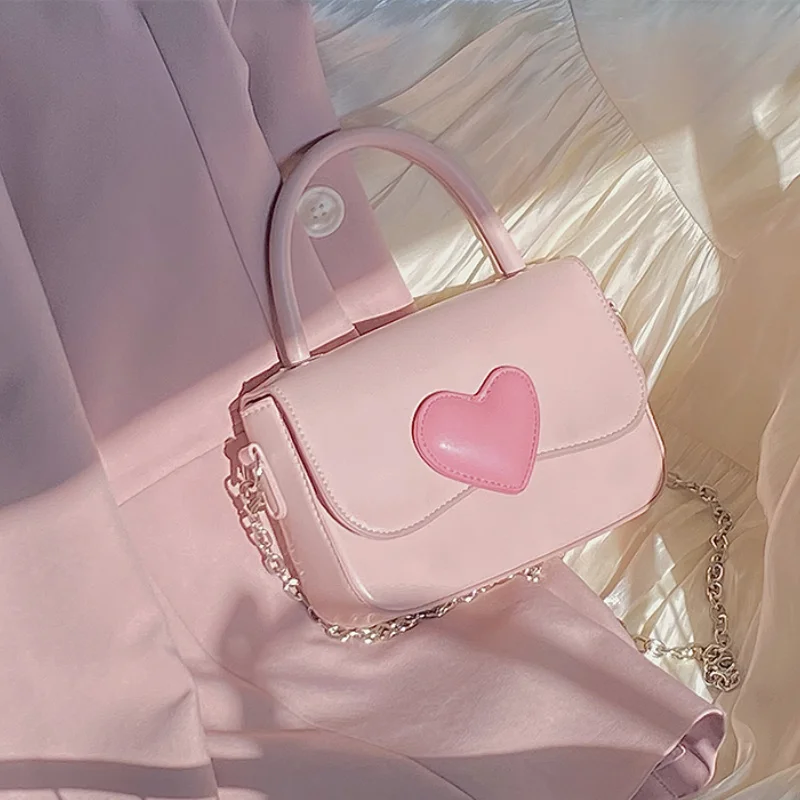 

Маленькая квадратная сумка на плечо для девушек с розовым сердцем, модная женская сумка-тоут с любовью, сумочки, женские сумки-мессенджеры с цепочкой и ручками, подарок