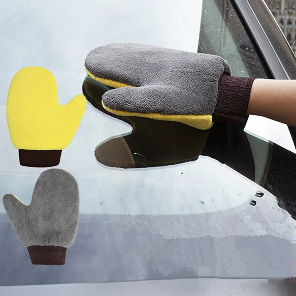 

Car Wash Gloves Soft Coral Fleece Microfiber Washing Cloth Water Absorption Window Door Washer Double-faced Glove Cleaning Mitt