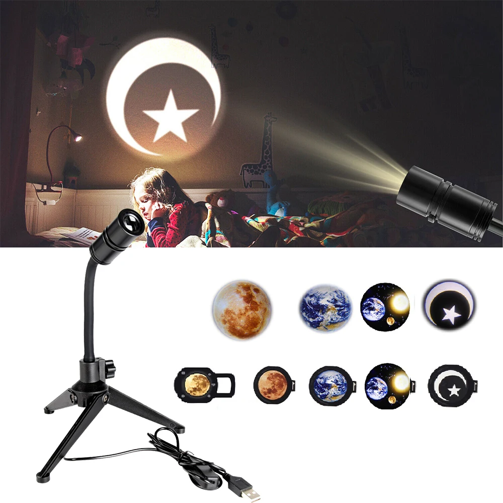 

Earth Moon Projector Star Planet Projection Lamp 360 Rotatable Bracket Led Galaxy Night Light for Bedroom Atmosphere Decoration