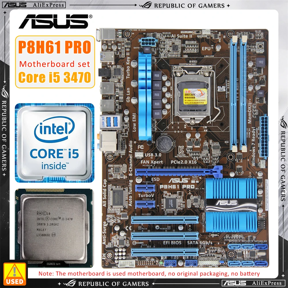 

Asus P8H61 PRO motherboard i5 3470 CPU package uses Intel H61 chipset LGA 1155 slot to support Core i7 i5 i3 DDR3 DIMM 16GB