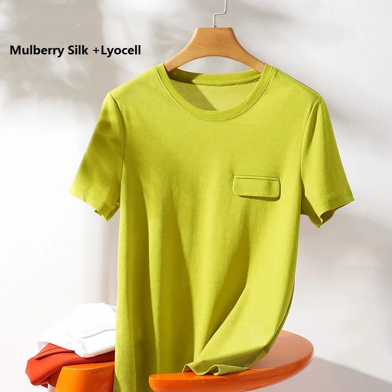 Высококачественные женские футболки Lyocell 2023, летние мягкие топы из шелка тутового шелкопряда, женская футболка с коротким рукавом
Высококачественные женские футболки Lyocell 2023, летние мягкие топы из шелка тутового шелкопряда, женская футболка с коротким рукавом