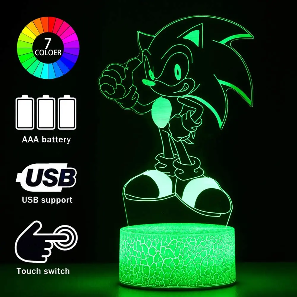 TAKARA TOMY Sonic 3D Illusion Night Light 16 Colors Anime Hedgehog LED Desk Lamp with Remote Control Kids Gift Home Decor
TAKARA TOMY Sonic 3D Illusion Night Light 16 Colors Anime Hedgehog LED Desk Lamp with Remote Control Kids Gift Home Decor