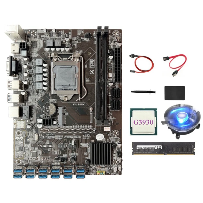 B250C BTC Mining Motherboard 12GPU PCIE To USB3.0 Slot LGA1151 DDR4 8GB 2133Mhz RAM+G3930 CPU+Cooling Fan+SSD 128G
B250C BTC Mining Motherboard 12GPU PCIE To USB3.0 Slot LGA1151 DDR4 8GB 2133Mhz RAM+G3930 CPU+Cooling Fan+SSD 128G