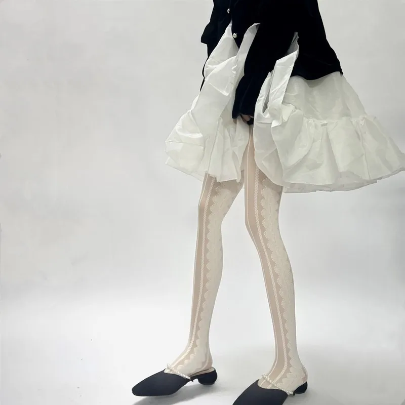 French Retro Elegant Lace Pantyhose Thin Vertical White Stripes On It Sides Black Silk Jacquard Female Girl Lolita
French Retro Elegant Lace Pantyhose Thin Vertical White Stripes On It Sides Black Silk Jacquard Female Girl Lolita