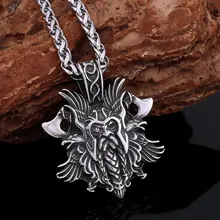 Nordic Mens Stainless Steel Victoria Odin Double Axe Necklace Retro Celtic Amulet Fashion Pendant Locomotive Jewelry Gift