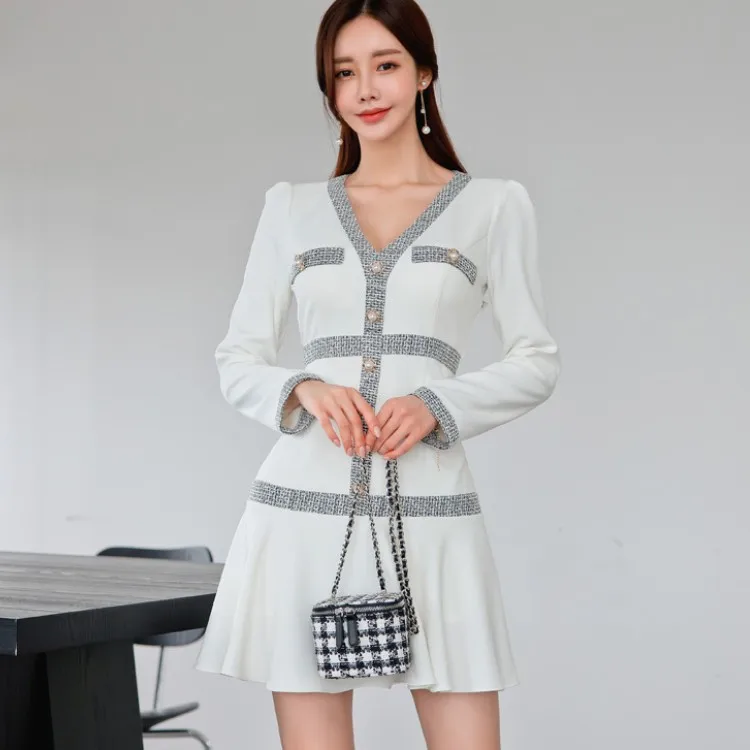 Spring Elegant Office OL Wear Party Dress Women Vintage Hit Color Patchwork V-Neck Casual Single-Breasted Mini Dresses Vestidos
Spring Elegant Office OL Wear Party Dress Women Vintage Hit Color Patchwork V-Neck Casual Single-Breasted Mini Dresses Vestidos