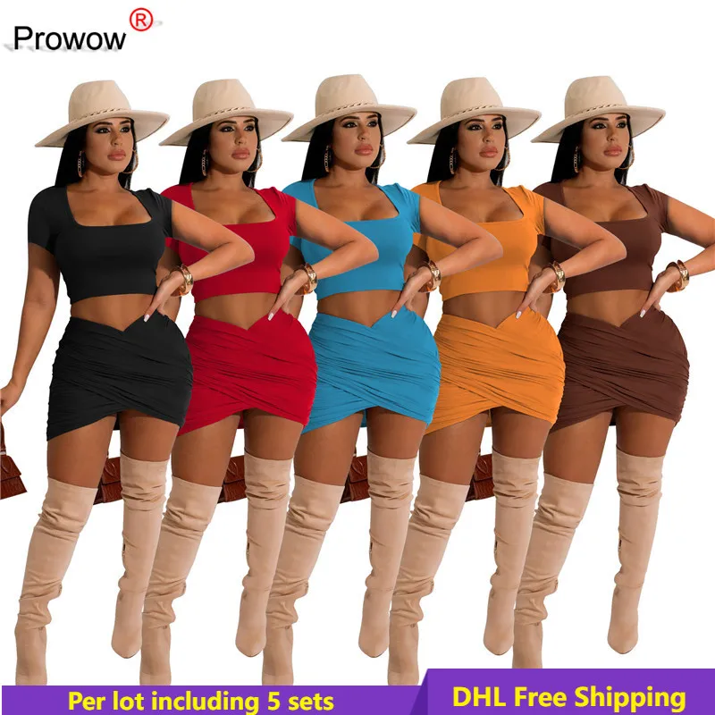 PROWOW Women Skirt Suits Summer Short Sleeve T Shirts+mini Skirt Matchings Set Casual Solid Dress Suits Wholesale Bulk DHL7011
PROWOW Women Skirt Suits Summer Short Sleeve T Shirts+mini Skirt Matchings Set Casual Solid Dress Suits Wholesale Bulk DHL7011