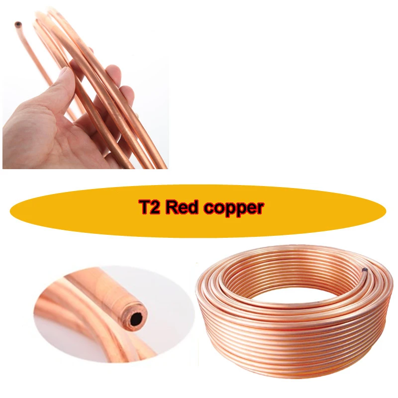 

2m T2 Red Copper coil 2/3/4/5/6/8/10/12/14/16mm Copper tube Air Conditioning Copper Pipe Soft Tube 99.9% T2 Copper DIY Cooling