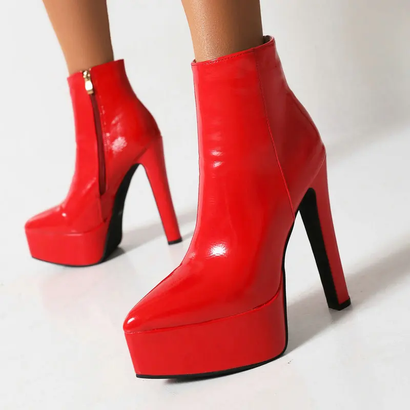 2022 Fashion Women Ankle Boots Patent Leather Spike High Heel Platform Boots Pointed Toe Autumn Winter Lady Shoes Black Red
2022 Fashion Women Ankle Boots Patent Leather Spike High Heel Platform Boots Pointed Toe Autumn Winter Lady Shoes Black Red