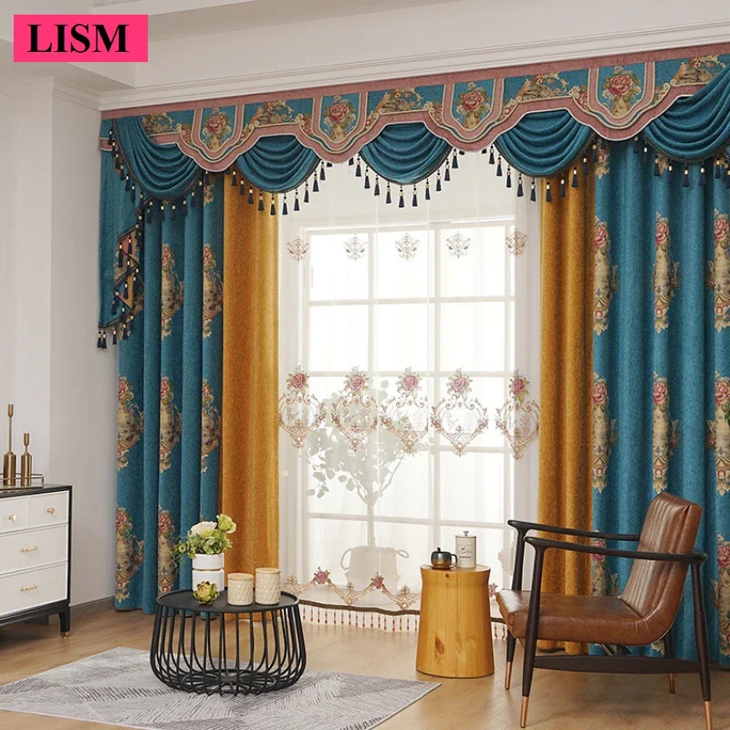 

European New Curtains for Living Room Bedroom Luxury Blackout Splicing Precision Jacquard Valance Decor Custom Embroidered Tulle