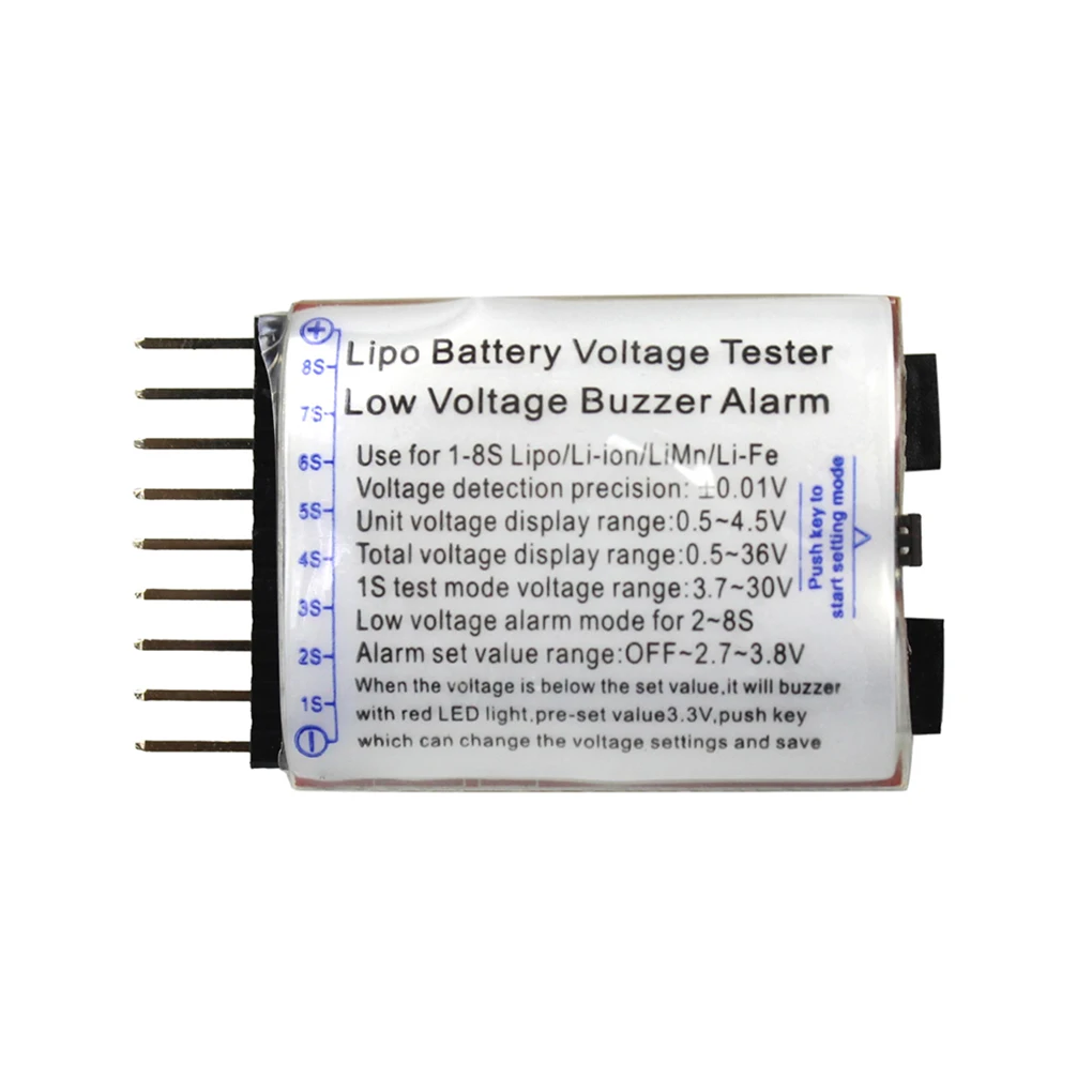 1-8S Lipo/Li-ion/Fe Battery Tester Voltage Tester 2 In 1 Detector Low Voltage Buzzer Alarm
1-8S Lipo/Li-ion/Fe Battery Tester Voltage Tester 2 In 1 Detector Low Voltage Buzzer Alarm