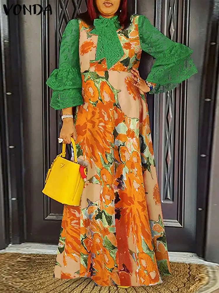 Summer Women Floral Printed Bohemian Dress 2023 VONDA Flare Sleeve Lace Long Maxi Sundress Bow Pleated Casual Holiday Vestidos
Summer Women Floral Printed Bohemian Dress 2023 VONDA Flare Sleeve Lace Long Maxi Sundress Bow Pleated Casual Holiday Vestidos