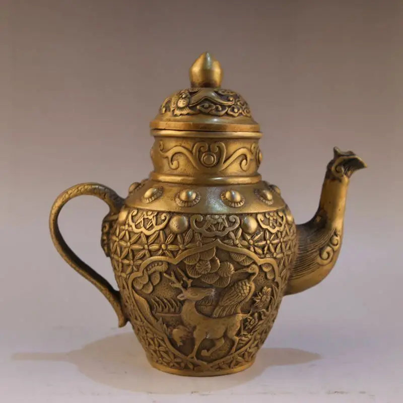 Chinese Old Handmade Bronze Embossed Plum Blossom Deer Wine Pot Teapot Decoration
Chinese Old Handmade Bronze Embossed Plum Blossom Deer Wine Pot Teapot Decoration