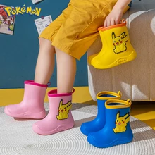 New Pokemon Anime Pikachu Cartoon Kids Rain Boots Lovely Eva Waterproof Non-Slip Water Shoes Rainy Day Light Shoes Boys Girls Gi