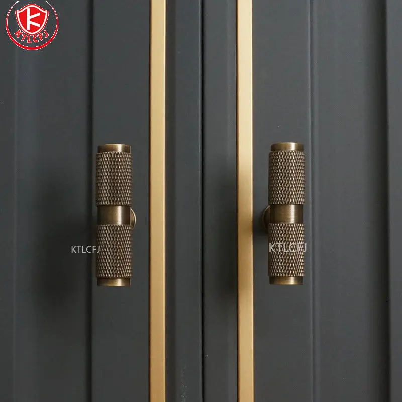 

Solid Bronze Brass Knurled Handle Pulls Customized Retro Cupboard Wardrobe Dresser Drawer Cabinet Knobs and Handles Furniture