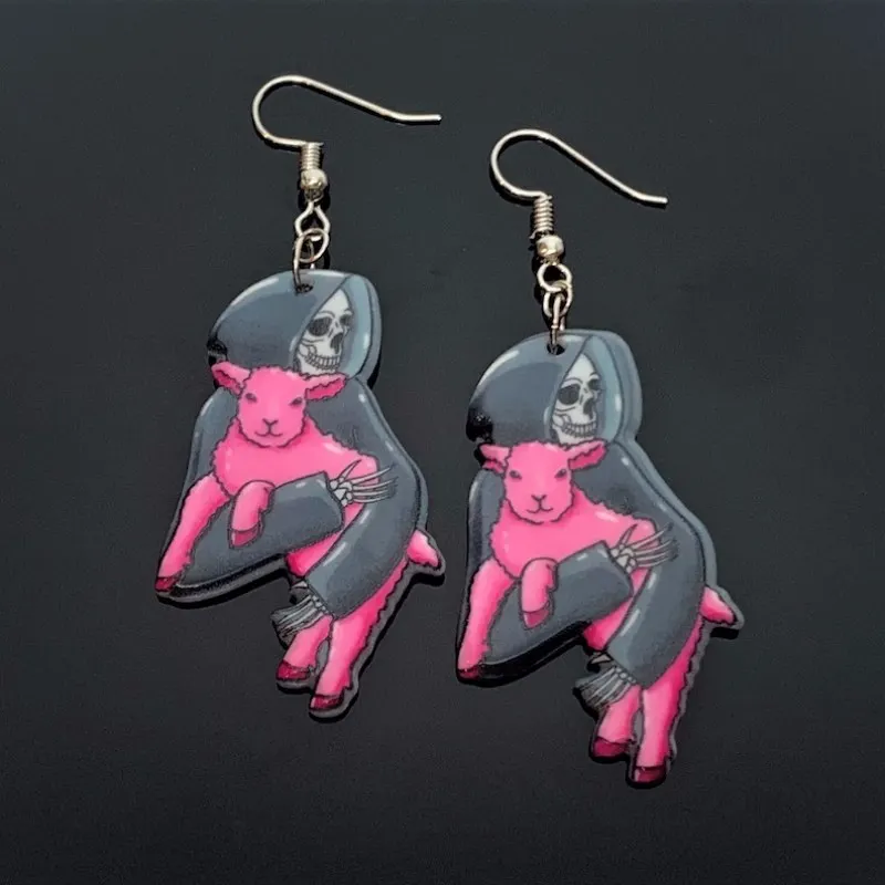 Gothic Human Bone Pink Sheep Acrylic Earrings Cartoon Printed Acrylic Handmade Hip Hop Horror Movie Jewelry Gift for Her
Gothic Human Bone Pink Sheep Acrylic Earrings Cartoon Printed Acrylic Handmade Hip Hop Horror Movie Jewelry Gift for Her