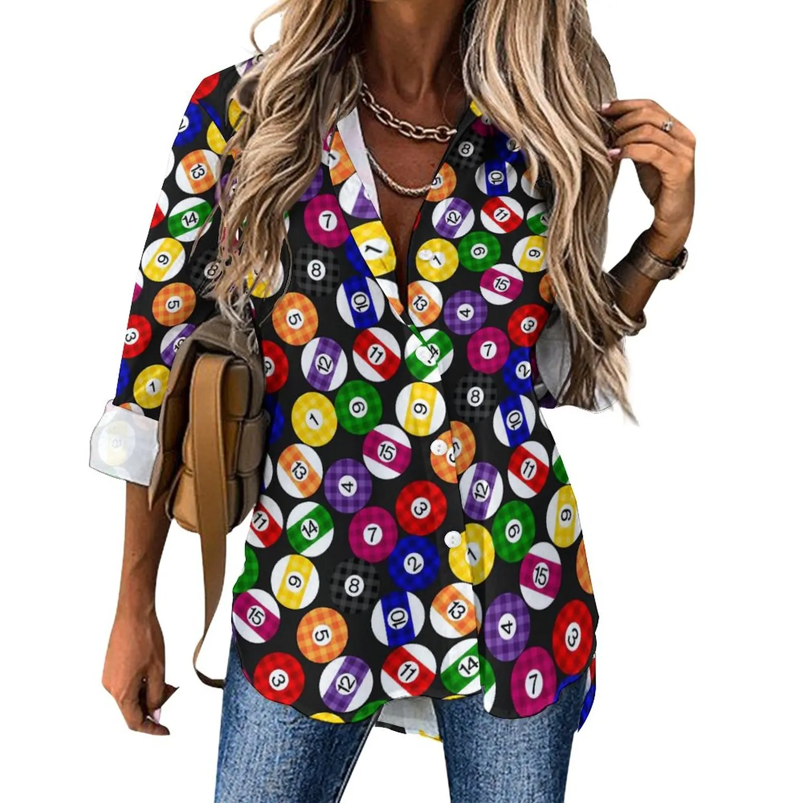 Fun Ball Print Casual Blouse Checkered Billiards Pretty Custom Blouses Womens Long Sleeve Street Style Shirt Oversized Clothing
Fun Ball Print Casual Blouse Checkered Billiards Pretty Custom Blouses Womens Long Sleeve Street Style Shirt Oversized Clothing