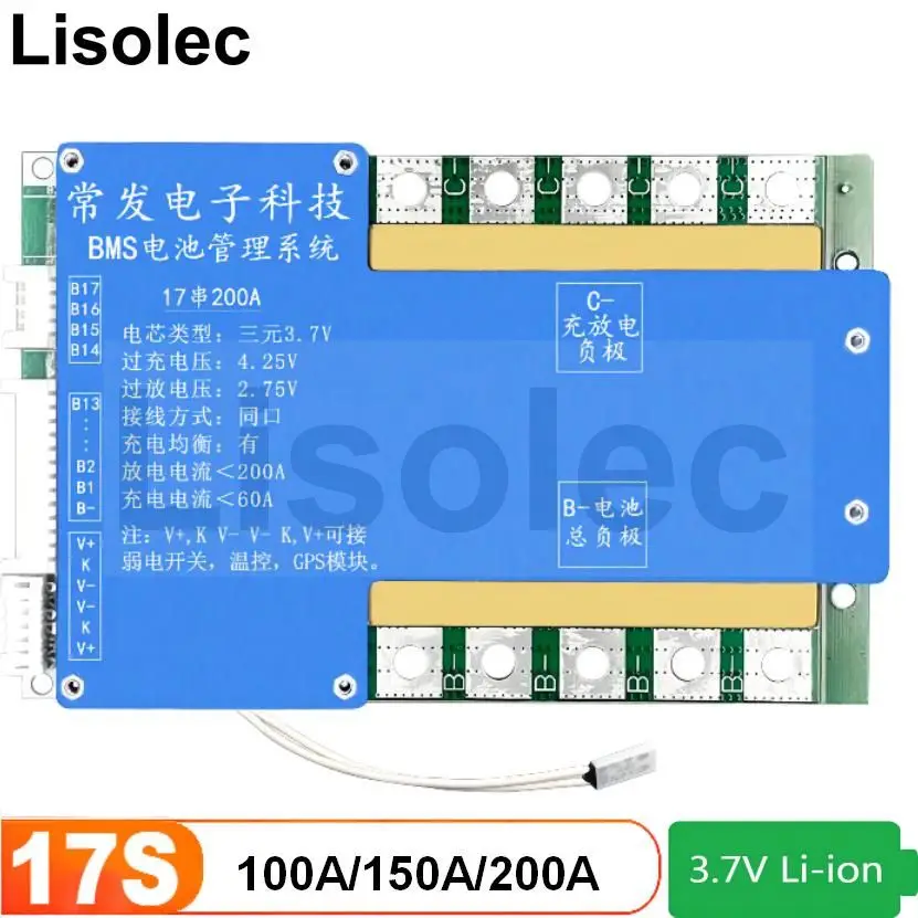 Balance BMS 17S 60V 100A 150A 200A BMS Protection Board PCB with NTC Charge Discharge Protection for Motorcycle /storage/RV/car
Balance BMS 17S 60V 100A 150A 200A BMS Protection Board PCB with NTC Charge Discharge Protection for Motorcycle /storage/RV/car