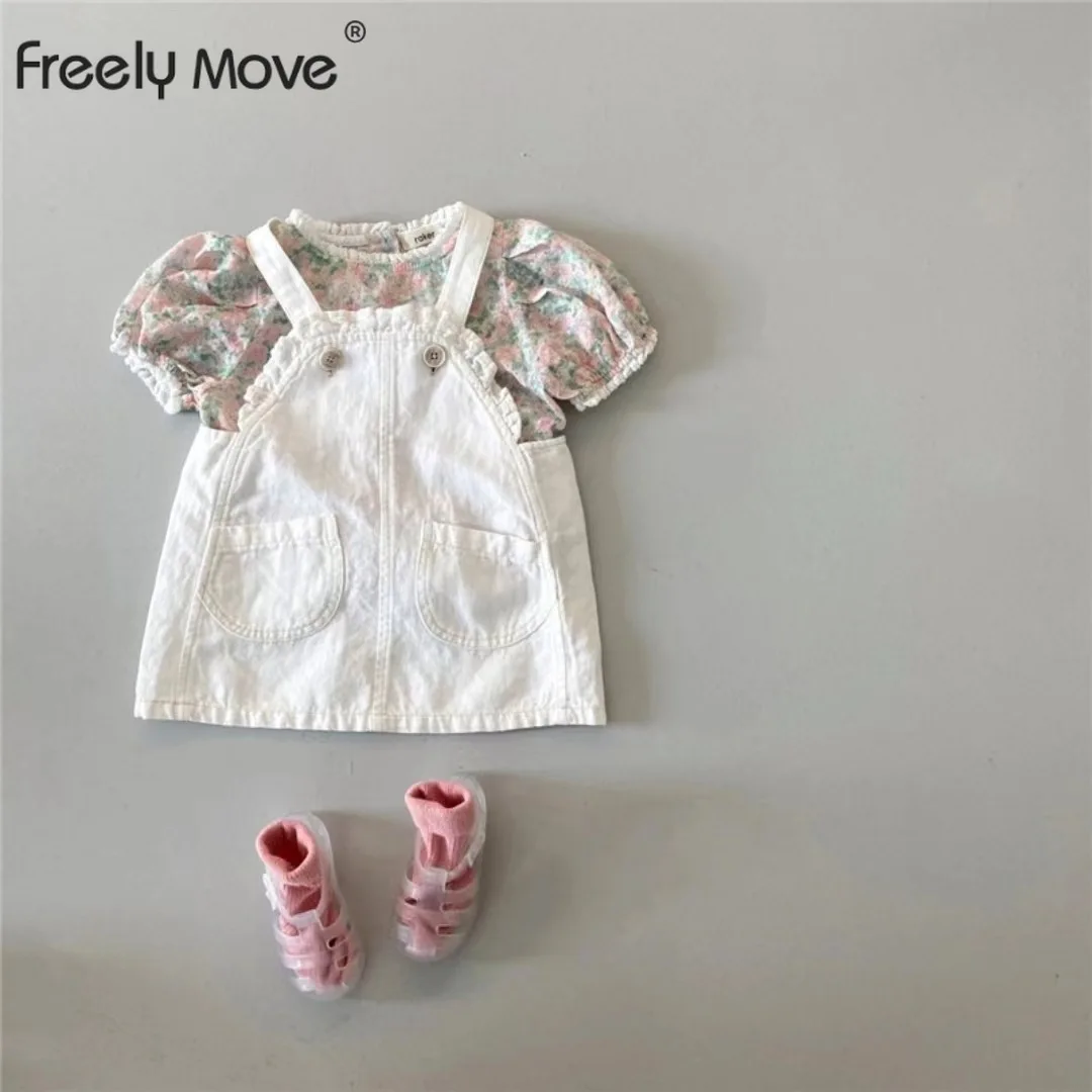 Freely Move Korean Girls' Baby Clothes 2022 Summer Cotton Floral T Shirt Tops or Denim Strap Dress 0-5Year Girl Clothes
Freely Move Korean Girls' Baby Clothes 2022 Summer Cotton Floral T Shirt Tops or Denim Strap Dress 0-5Year Girl Clothes