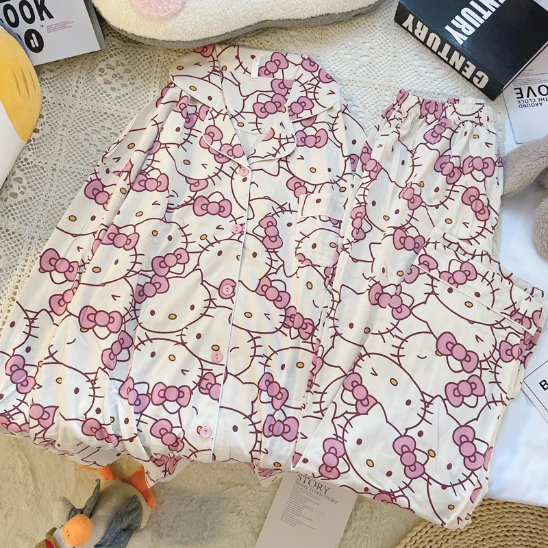Spring And Autumn New Hellokitty Printed Pajamas Women's Pure Cotton Long Sleeve Japanese Style Cute Cartoon Home Clothes
Spring And Autumn New Hellokitty Printed Pajamas Women's Pure Cotton Long Sleeve Japanese Style Cute Cartoon Home Clothes
