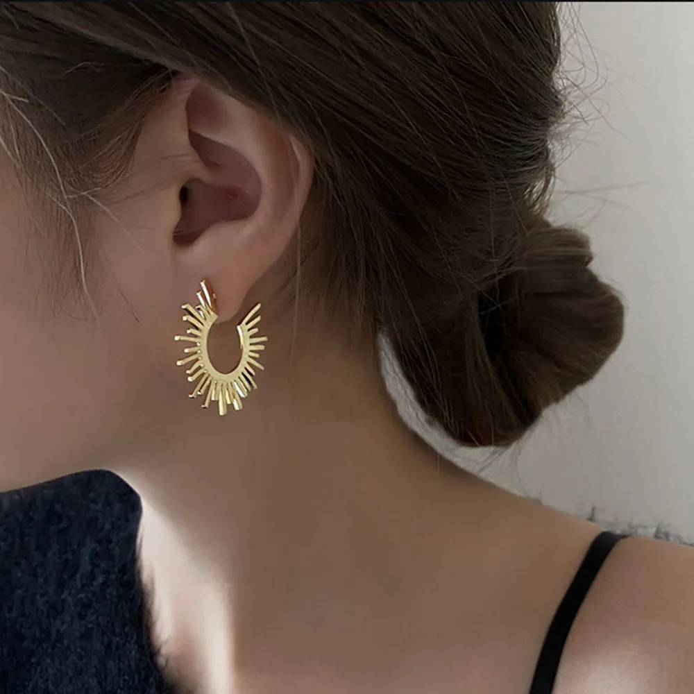 Personality Trendy Sun Flower Earrings Contracted Temperament S925 Needle Gold Earrings Women Punk Jewelry
Personality Trendy Sun Flower Earrings Contracted Temperament S925 Needle Gold Earrings Women Punk Jewelry