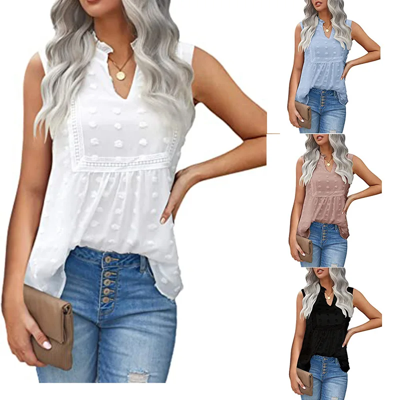 Elegant White T-shirts Women's Summer Sleeveless Polka Dot Bohemian T-shirts Flowy Tunic Casual Tee Top 2022
Elegant White T-shirts Women's Summer Sleeveless Polka Dot Bohemian T-shirts Flowy Tunic Casual Tee Top 2022